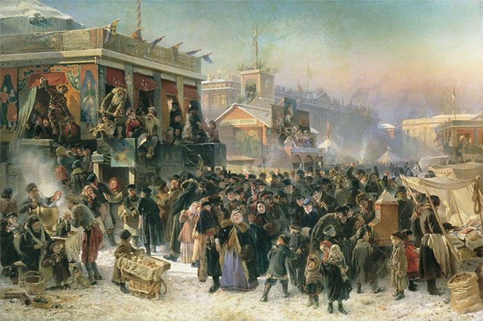 картина художника Маковского, народные гулянья на Адмиралтейской площади