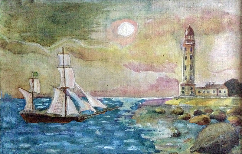 картина М. Миранского «Парусник и Толбухинский маяк»